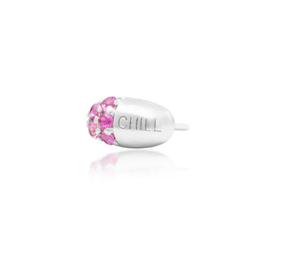 angled perspective of junipurr jewellery chill pill white gold threadless jewellery highlighting gemstone detail