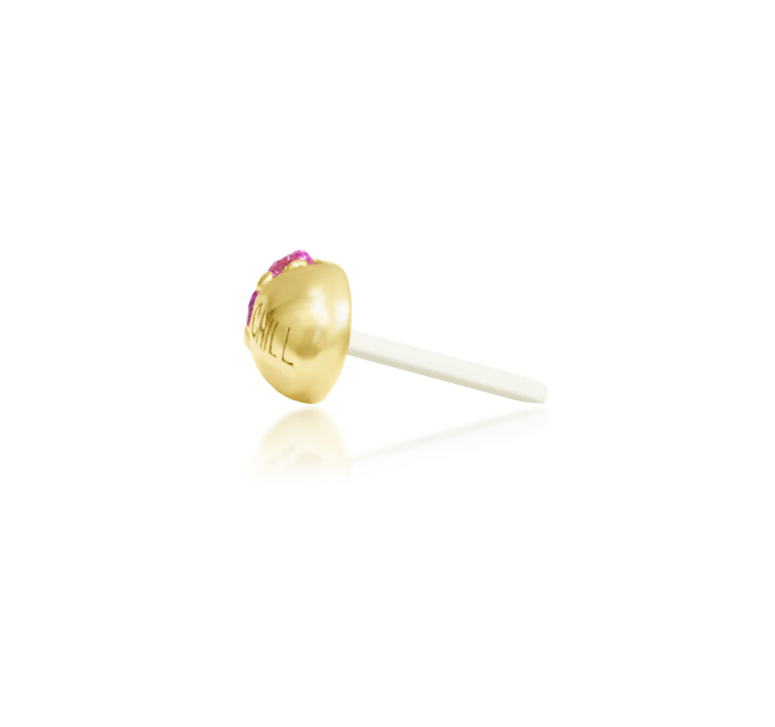 side profile of junipurr jewellery chill pill threadless decorative end showing elongated design