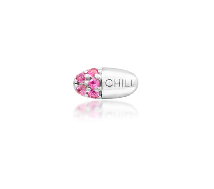 front view of junipurr jewellery chill pill threadless end in white gold with pink cubic zirconia accents