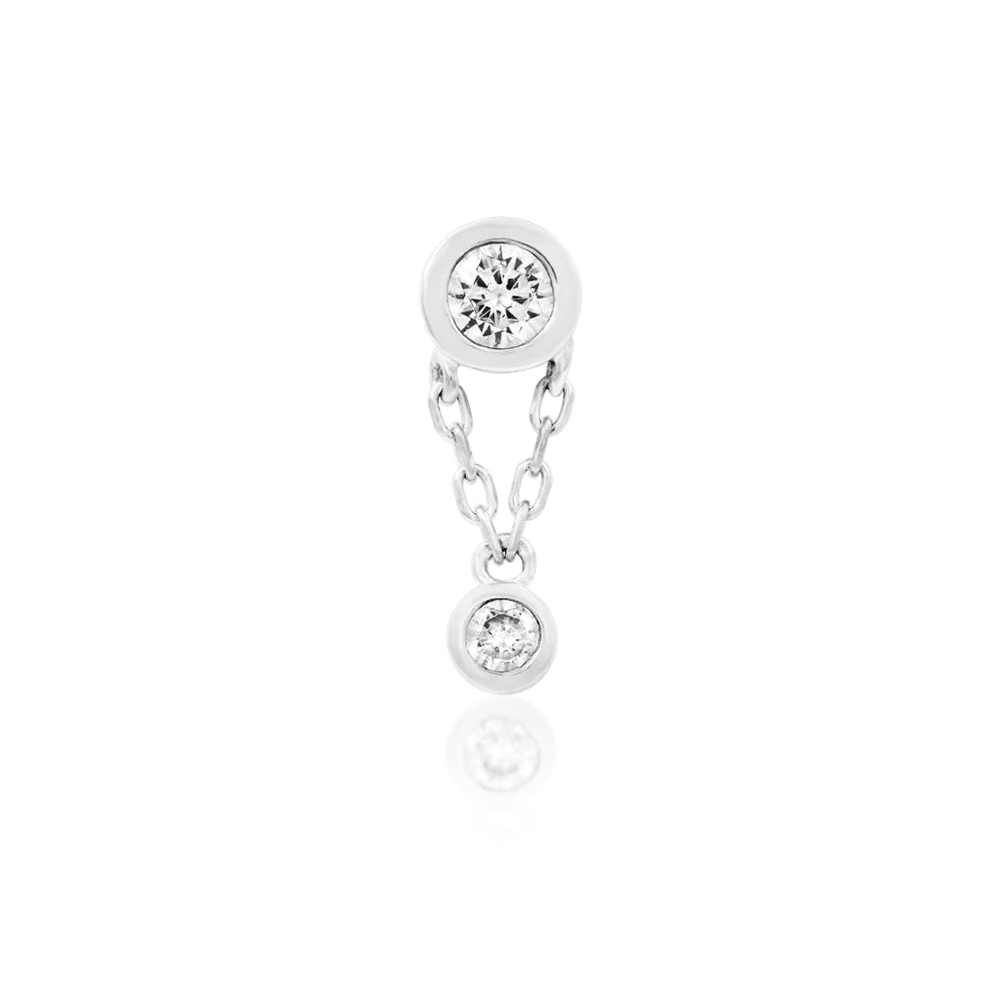 Front view of Junipurr Jewellery Cora threadless decorative end in white gold with dual Swarovski cubic zirconia stones