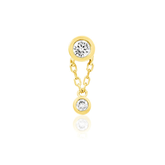 Front view of Junipurr Jewellery Cora threadless decorative end in 14k yellow gold featuring 3mm and 2mm Swarovski cubic zirconia