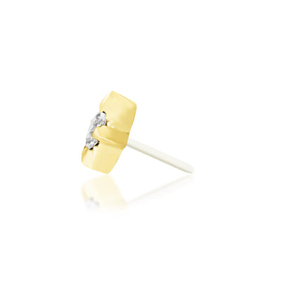 Side profile of Junipurr Jewellery Corvin white cubic zirconia threadless decorative end in yellow gold