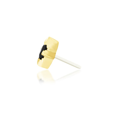 Side profile of Junipurr Jewellery Corvin black cubic zirconia threadless decorative end in yellow gold
