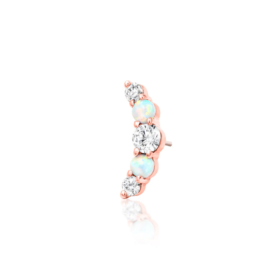 Angled view of Junipurr Jewellery Dani rose gold elongated decorative end
