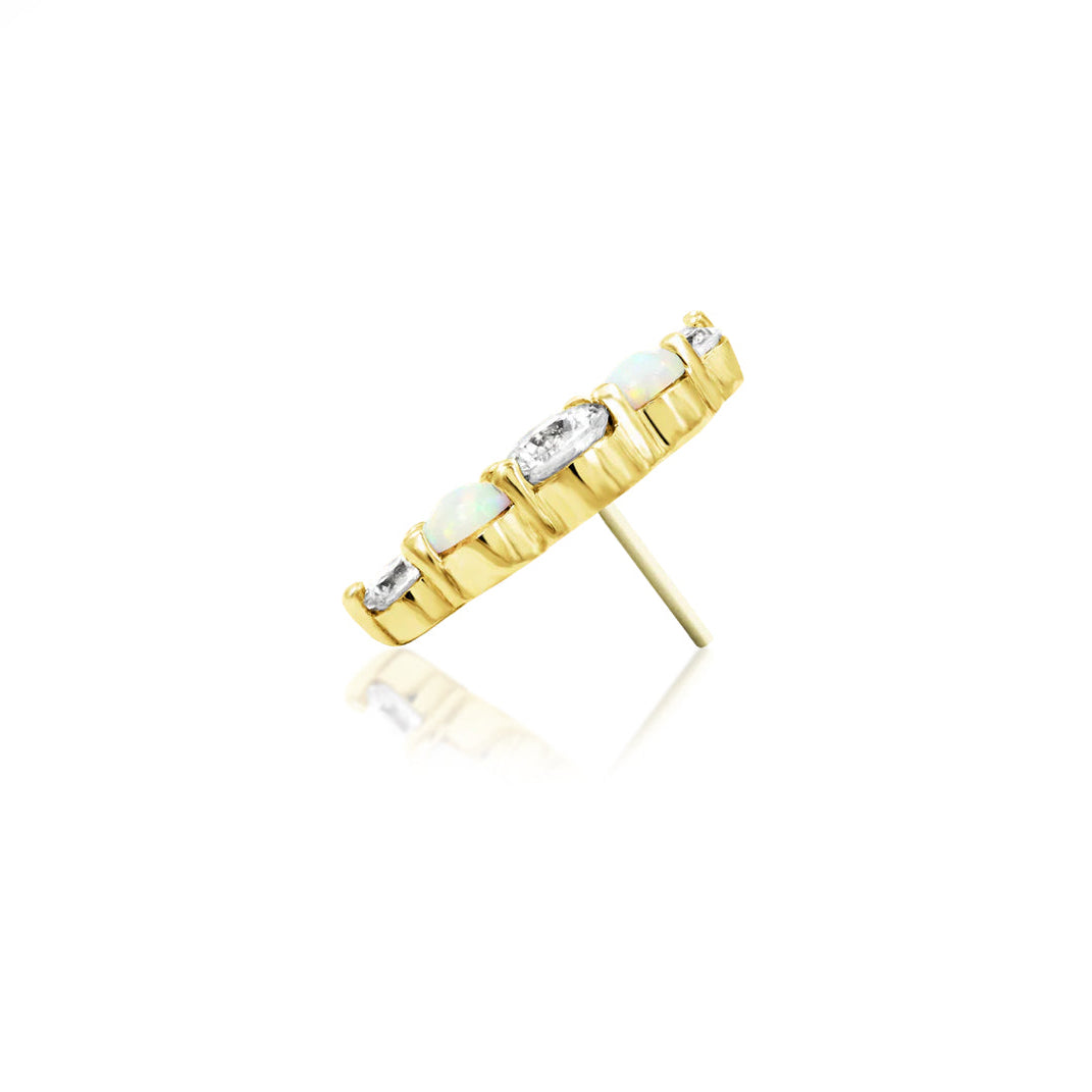 Side profile of Junipurr Jewellery Dani slim elongated decorative end in 14k yellow gold

