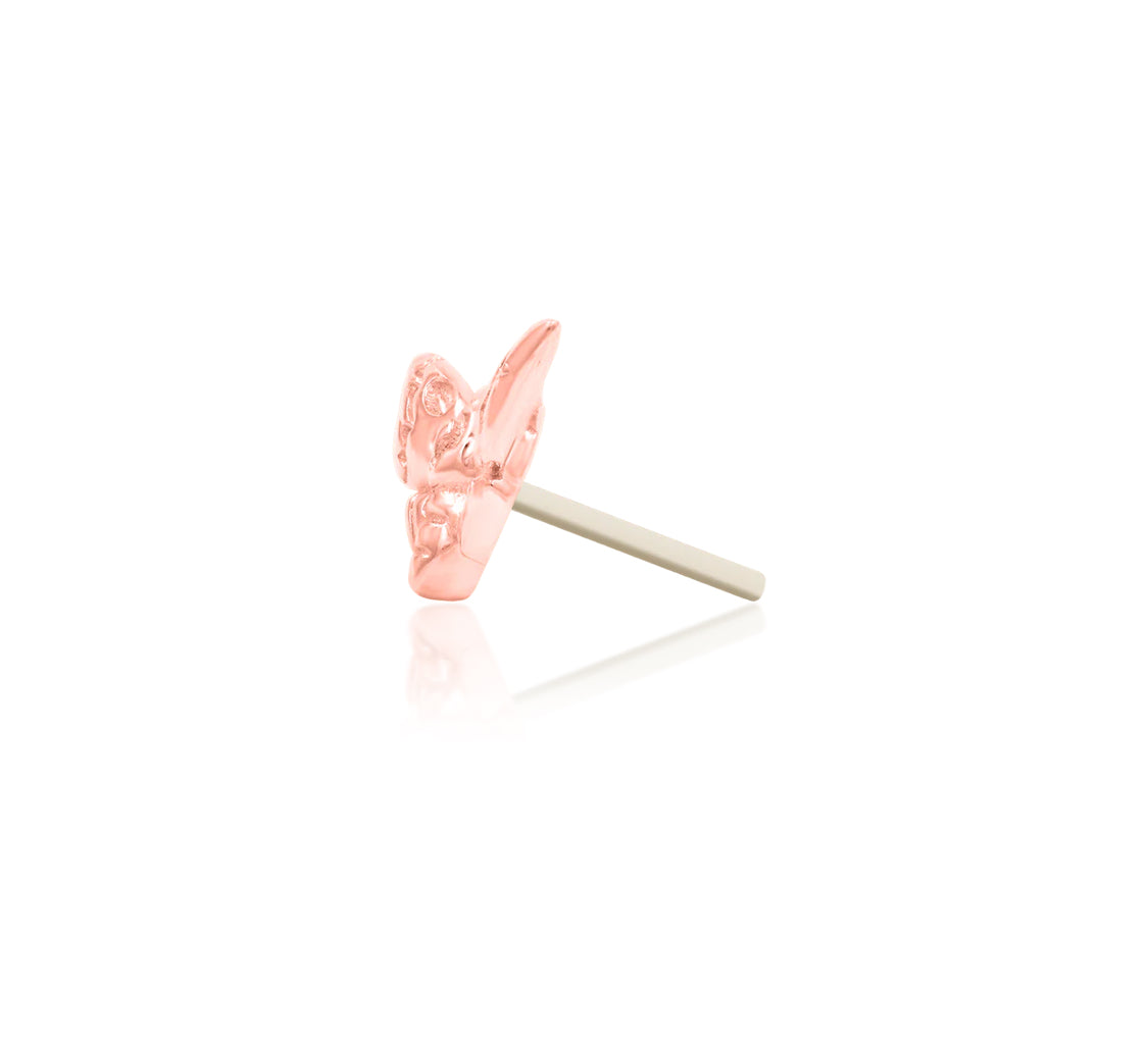 Side profile of Junipurr Jewellery Death Head Moth rose gold decorative end
