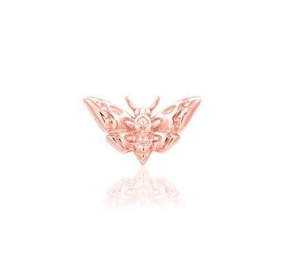 Front view of Junipurr Jewellery Death Head Moth threadless decorative end in 14k rose gold measuring 7.2mm x 4.2mm