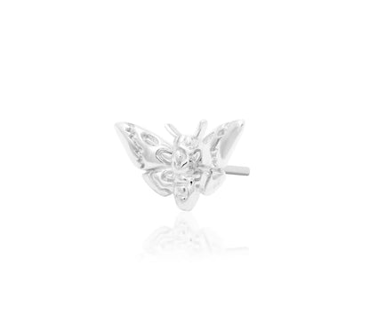 Angled perspective of Junipurr Jewellery Death Head Moth white gold threadless decorative end