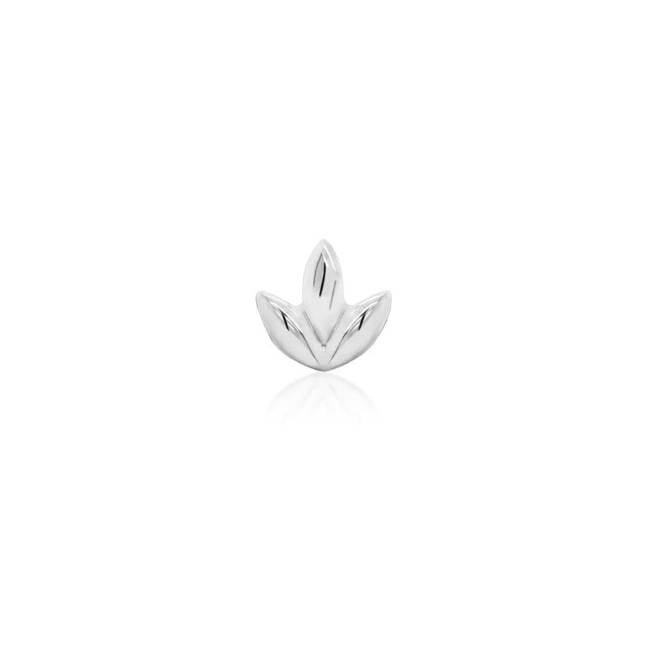 Front view of Junipurr Jewellery Dr Bloom threadless decorative end in 14k white gold floral design