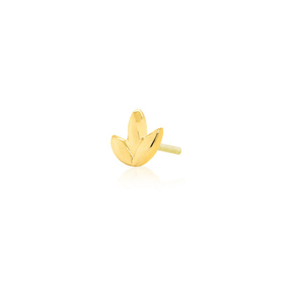 Angled view of Junipurr Jewellery Dr Bloom floral threadless decorative end in 14k yellow gold