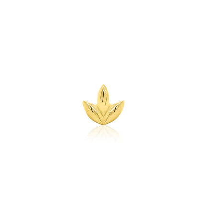 Front view of Junipurr Jewellery Dr Bloom threadless decorative end in 14k yellow gold floral design measuring 3.90mm x 3.70mm
