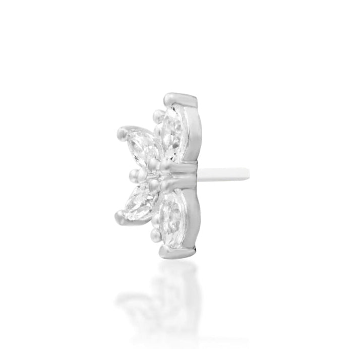 Off front angled view of the Junipurr Jewellery Drama in white gold showing clean lines and refined sparkle.