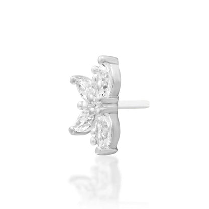 Off front angled view of the Junipurr Jewellery Drama in white gold showing clean lines and refined sparkle.