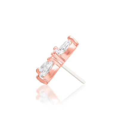Side profile of the Junipurr Jewellery Drama threadless decorative end in 14k rose gold designed for secure everyday wear.