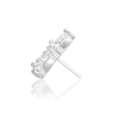 Full side view of the Junipurr Jewellery Drama threadless end in 14k white gold suitable for curated ear styling.