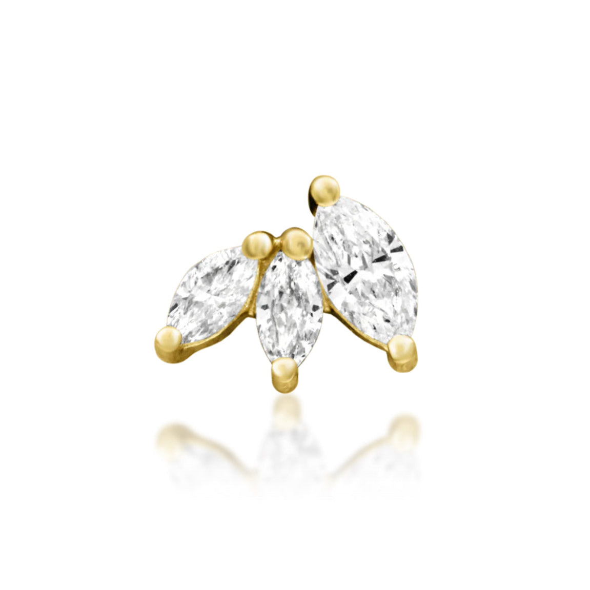 Front view of the Junipurr Jewellery Famous threadless end in 14k yellow gold set with lab-grown diamonds for flat and helix piercings.