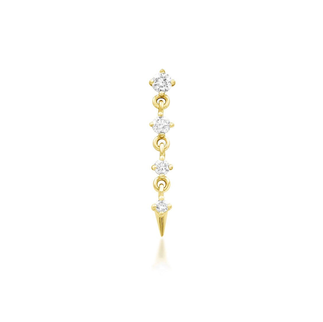 Front view of the Junipurr Jewellery Geraldine threadless end in 14k yellow gold featuring a graduated line of lab-grown diamonds.