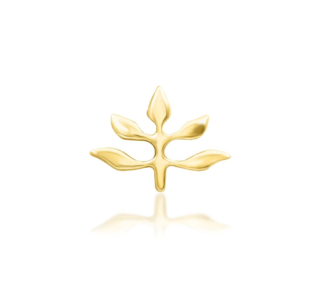 Front view of the Junipurr Jewellery Goddess threadless end in 14k yellow gold, showcasing its bold and empowering design.