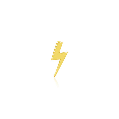 Front view of Junipurr Jewellery gold lightning bolt threadless decorative end in 14k yellow gold