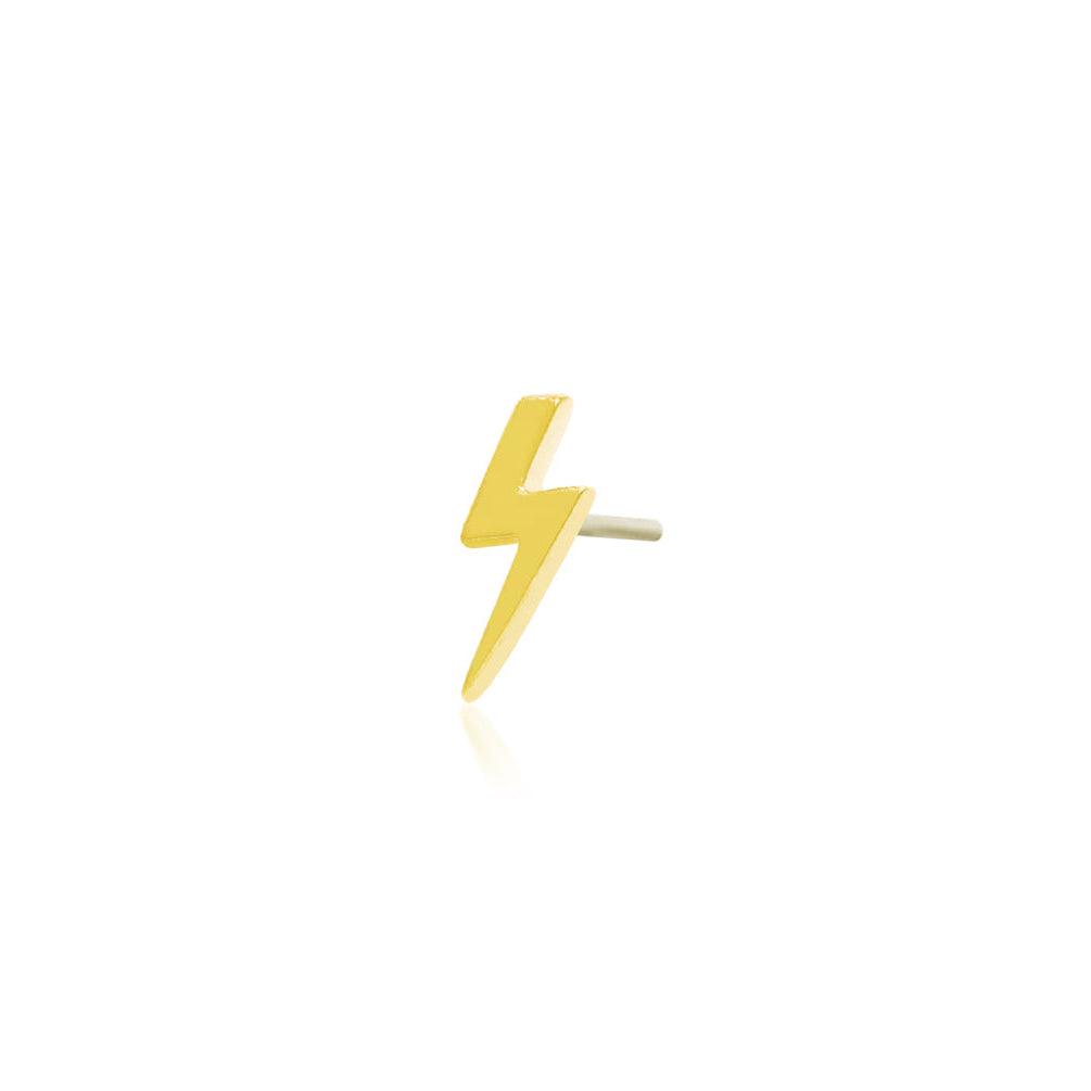 Side profile of Junipurr Jewellery gold lightning bolt threadless decorative end in yellow gold