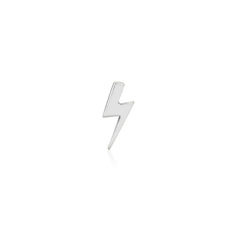 Front view of Junipurr Jewellery gold lightning bolt threadless decorative end in 14k white gold