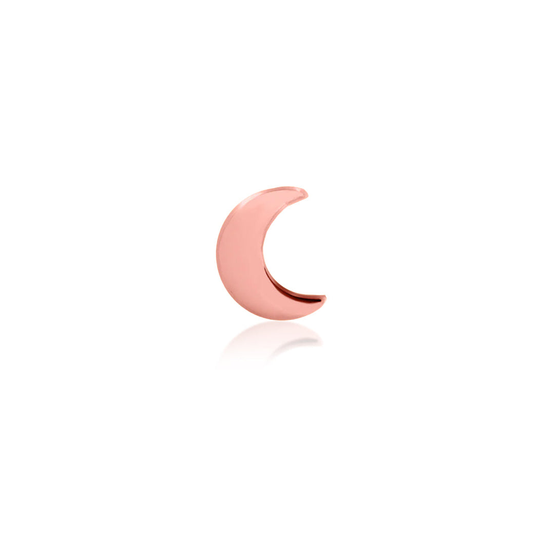 Front view of Junipurr Jewellery Gold Moon threadless end in 14k rose gold crescent design for helix jewellery
