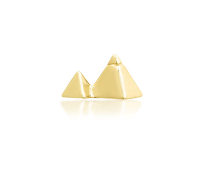 Front view of the Junipurr Jewellery Great Giza threadless end in 14k yellow gold, showcasing its bold architectural design for cartilage piercings.