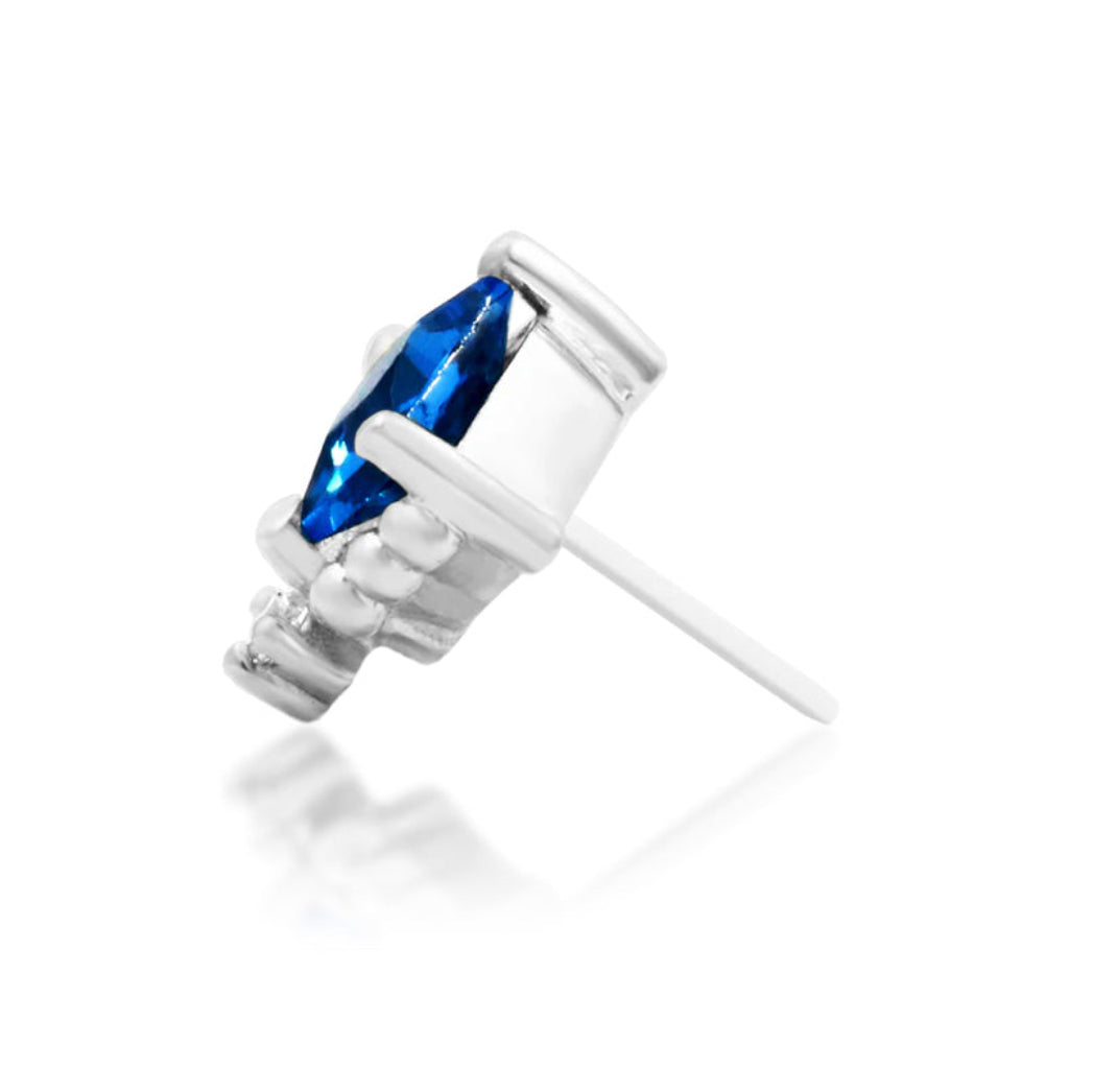 Full side profile of Junipurr Jewellery Hesper white gold threadless decorative end