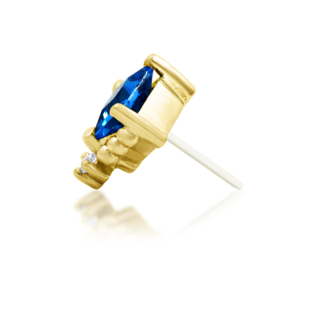 Side profile of Junipurr Jewellery Hesper threadless decorative end in 14k yellow gold
