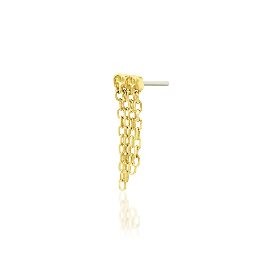 Side profile of Junipurr Jewellery Imogen elongated threadless end showing slim wearable depth