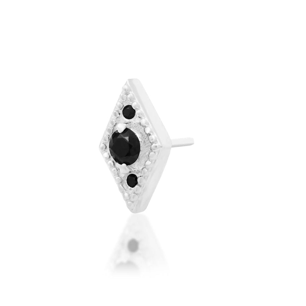 Angled view of Junipurr Jewellery Isadora black cubic zirconia threadless decorative end in white gold