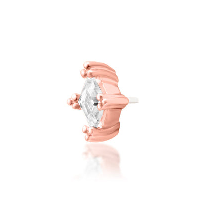 Off front angled view of the Junipurr Jewellery Jester in rose gold showing warm tones and refined sparkle.
