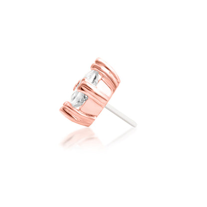 Side profile of the Junipurr Jewellery Jester 14k rose gold threadless end designed for secure everyday wear.