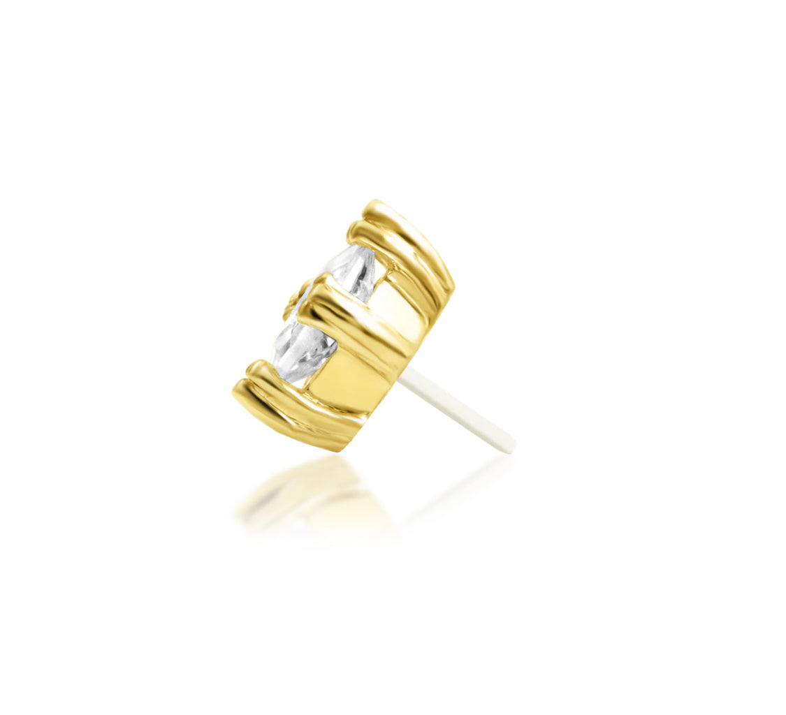 Side profile of the Junipurr Jewellery Jester 14k yellow gold threadless end designed for comfortable everyday wear.