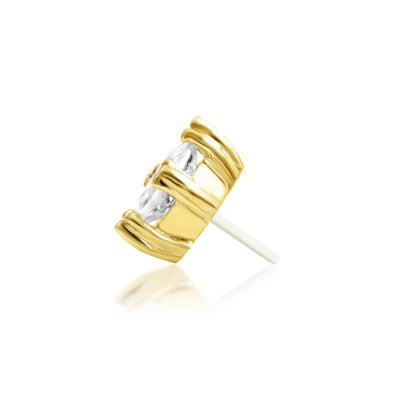 Side profile of the Junipurr Jewellery Jester 14k yellow gold threadless end designed for comfortable everyday wear.