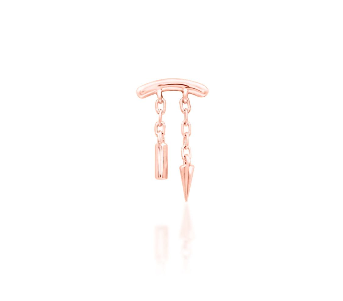 Front view of Junipurr Jewellery Kian threadless decorative end in rose gold ideal for curated ear styling

