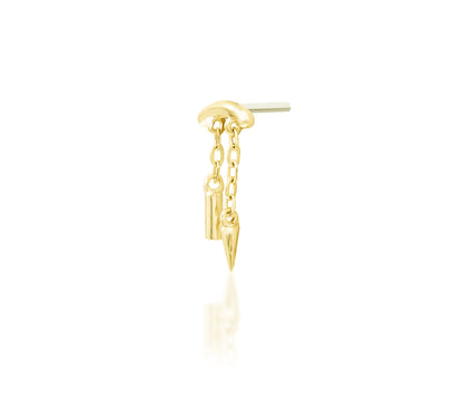 Off front angled view of Junipurr Jewellery Kian threadless end showing modern shape and refined gold finish
