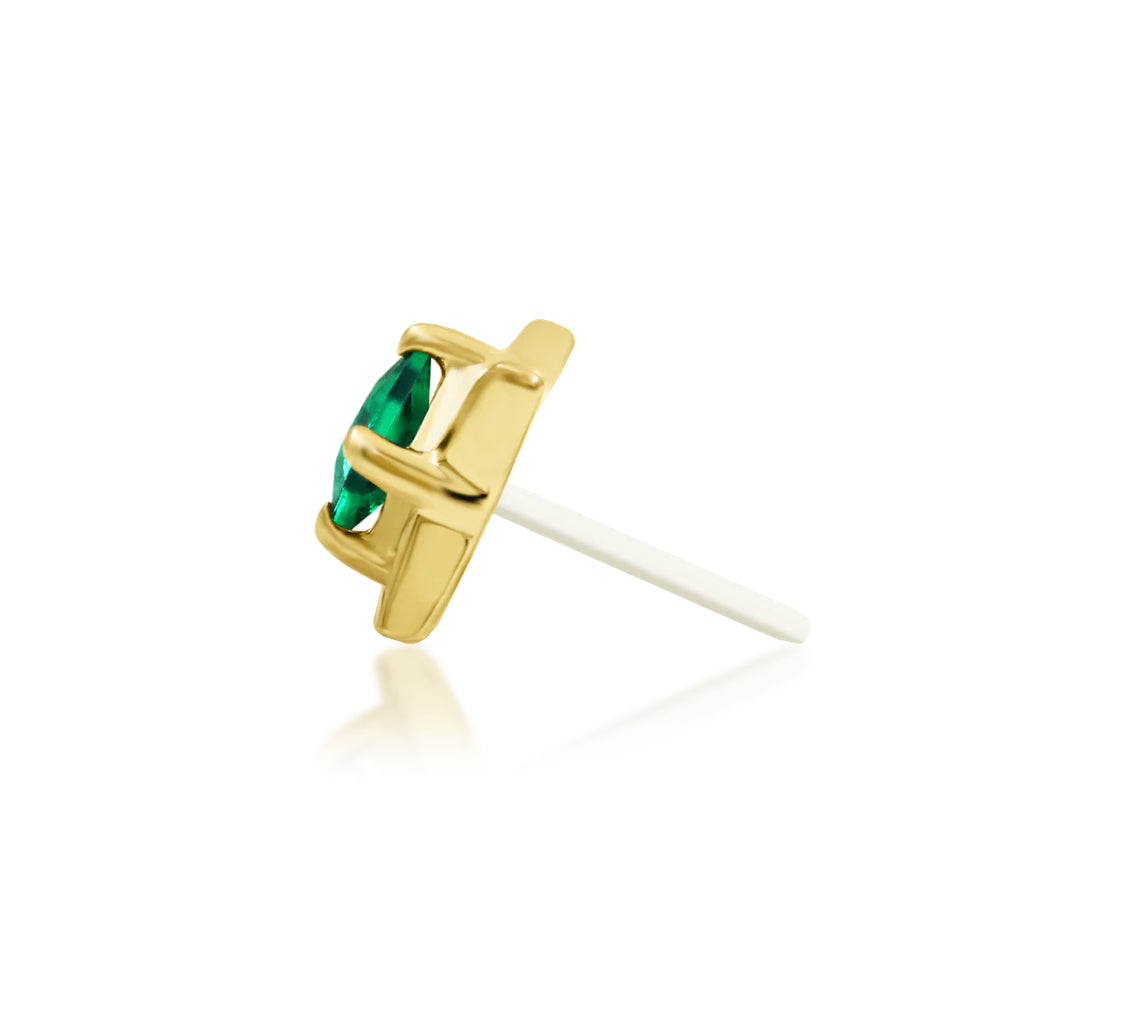 Side profile of Junipurr Jewellery Kingsley emerald CZ threadless end designed for comfortable cartilage piercing wear
