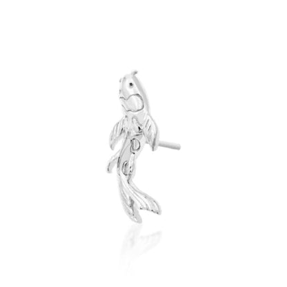 Angled perspective of the Junipurr Jewellery Koi in white gold, showcasing elegant contours and minimalist form.