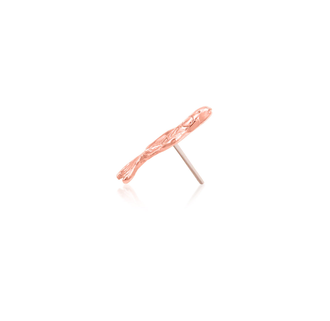 Side profile of the Junipurr Jewellery Koi threadless end in 14k rose gold, designed for refined everyday wear.
