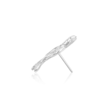 Full side view of the Junipurr Jewellery Koi threadless end in 14k white gold, suitable for flat and helix placements.