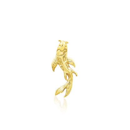 Side profile of the Junipurr Jewellery Koi threadless end in 14k yellow gold, designed for comfortable ear wear.