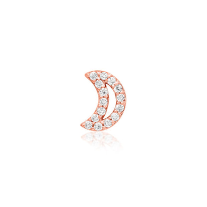 front view of junipurr jewellery lunar rose gold crescent moon decorative end