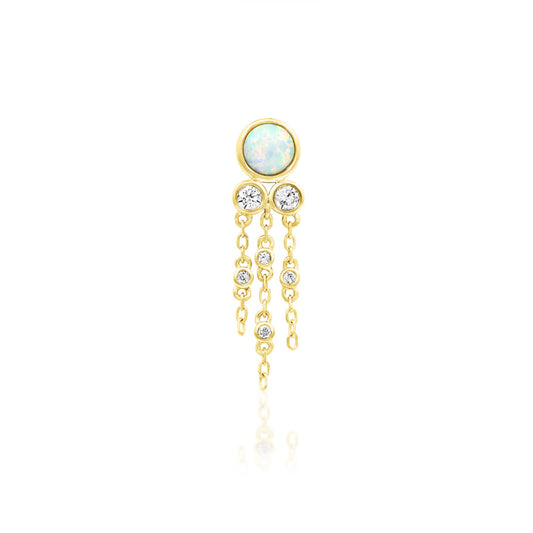 Front view of Junipurr Jewellery Maeve threadless end in 14k yellow gold with opal and cubic zirconia for helix piercing jewellery