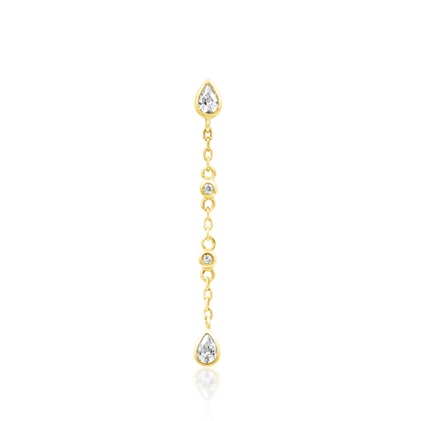 Front view of Junipurr Jewellery Maria threadless decorative end in 14k yellow gold with marquise and round cubic zirconia