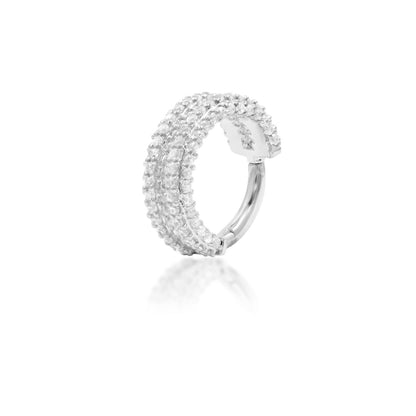 Front view of Junipurr Jewellery Mie Mie hinged clicker ring in 14k white gold with pavé cubic zirconia stones
