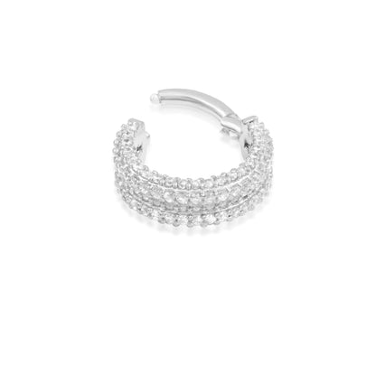 Angled view of Junipurr Jewellery Mie Mie white gold clicker ring designed for daith or septum piercings