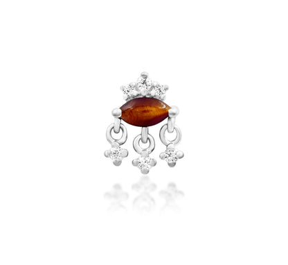 Side profile of Junipurr Jewellery Munna tiger eye and cubic zirconia threadless decorative end in yellow gold