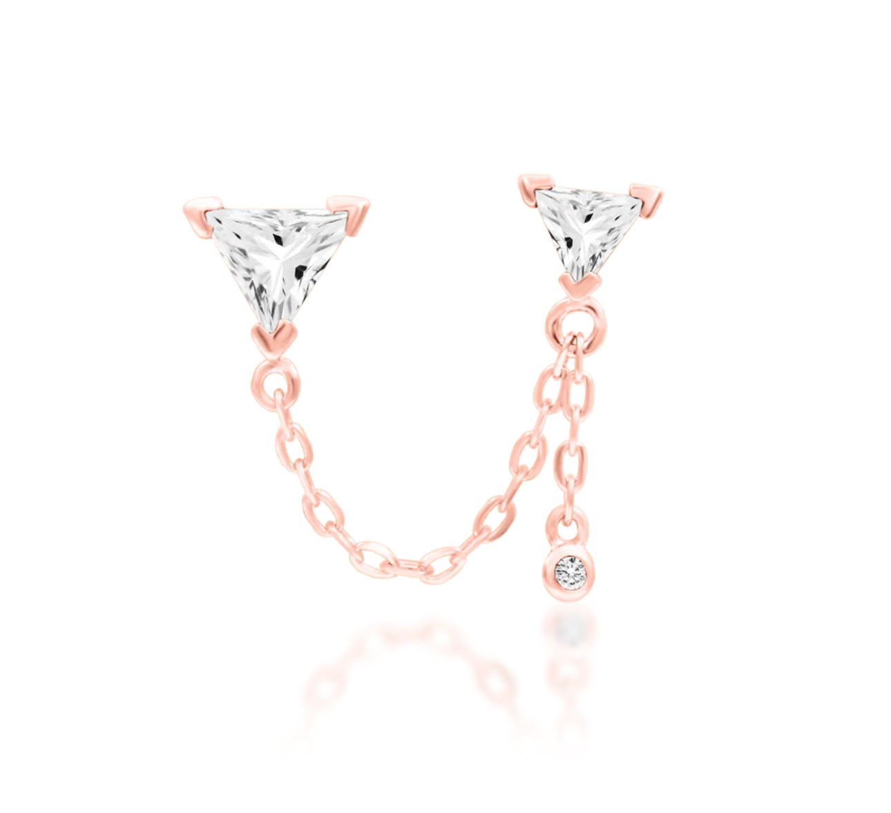 Off front angled view of the Junipurr Jewellery Nessa in rose gold highlighting warm tones and delicate chain movement.