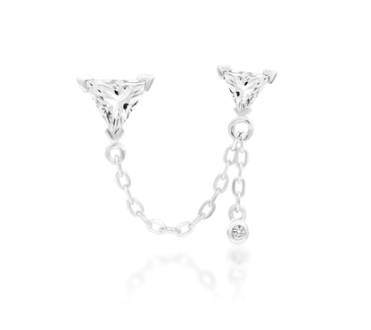 Front view of the Junipurr Jewellery Nessa double pin threadless end in 14k white gold set with white cubic zirconia stones.